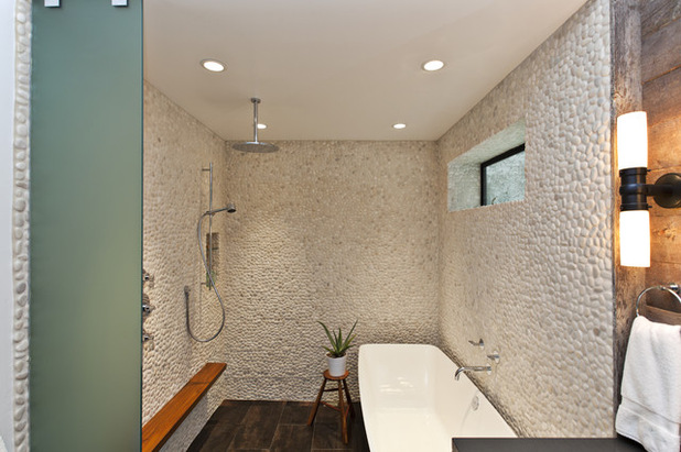 Ванная комната с душевой из плитки - 58 фото