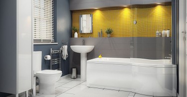 Интерьер ванных комнат желтого оттенка