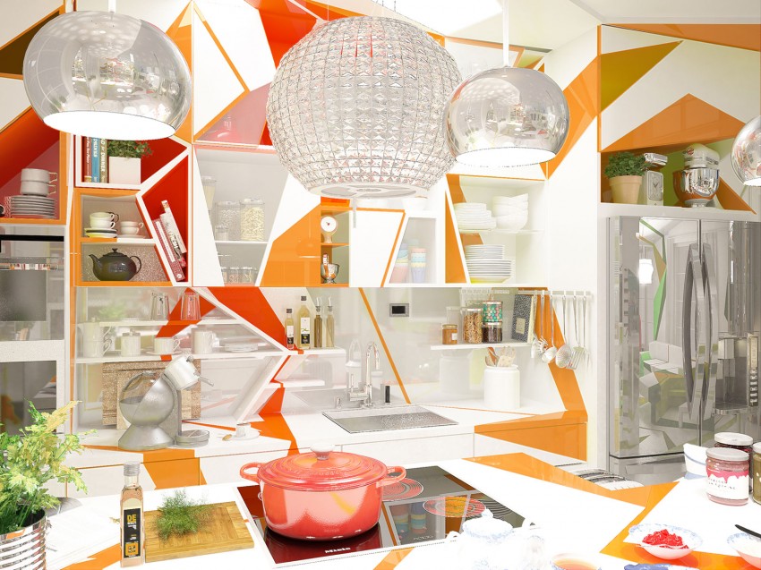 Яркий дизайн интерьера кухонной зоны квартиры в Болгарии
