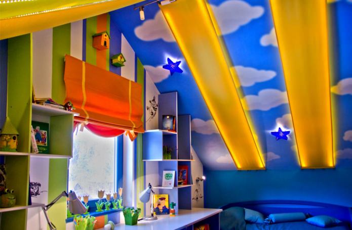 Уникальный интерьер детской комнаты в мансарде