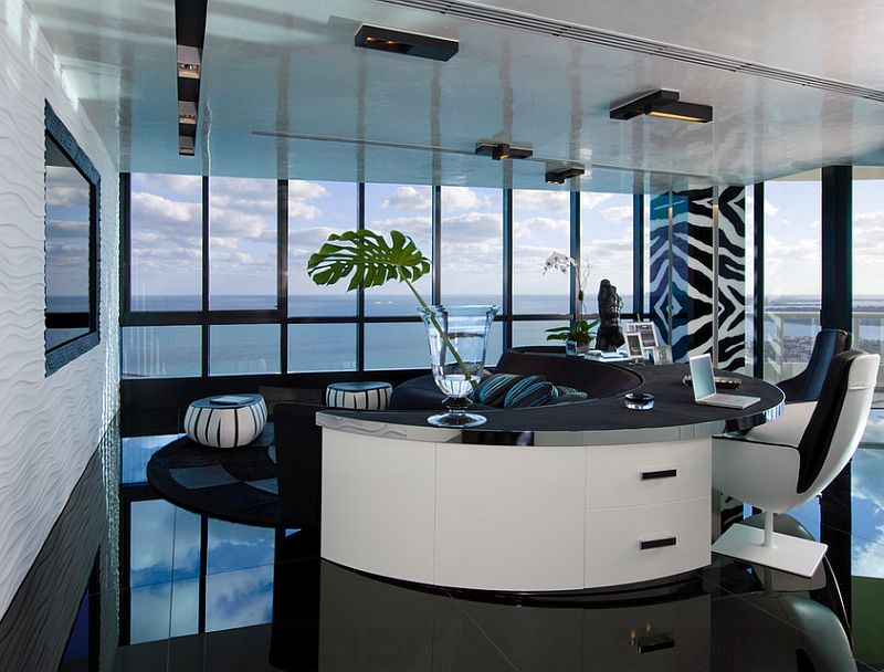 Шикарный интерьер домашнего офиса с видом на океан от Nieto Design Group