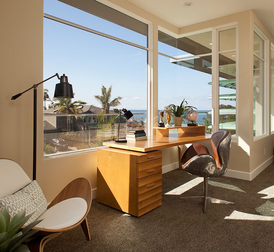 Шикарный интерьер домашнего офиса с видом на океан от Sanctuary Architects