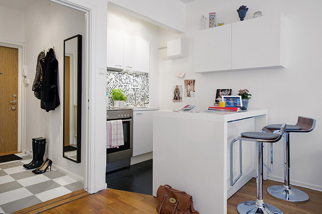 Маленькая квартира студия: дизайн интерьера кухонной зоны