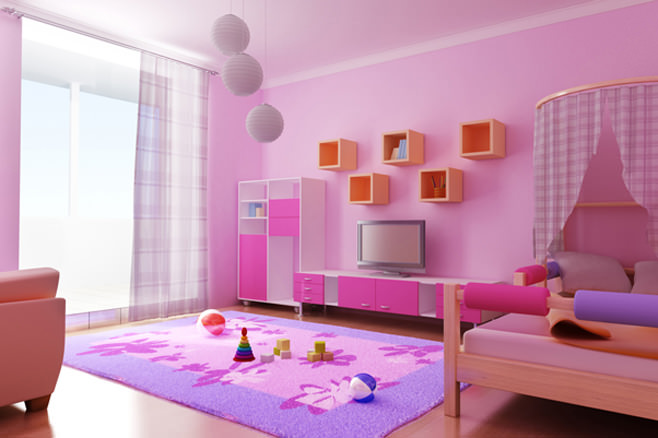Оформление детской комнаты в розовых тонах