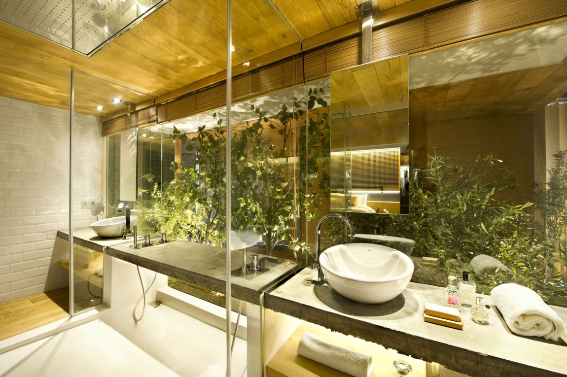 Красивая раковина в ванной в лофт-апартаментах