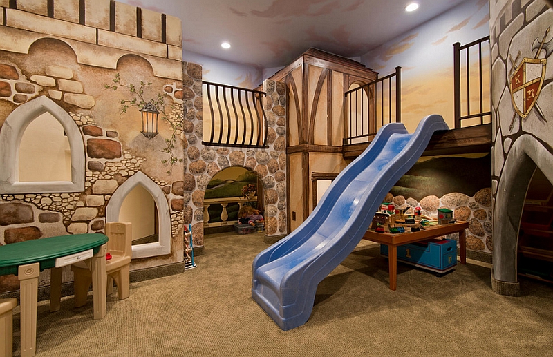 Сказочная детская игровая комната с горкой
