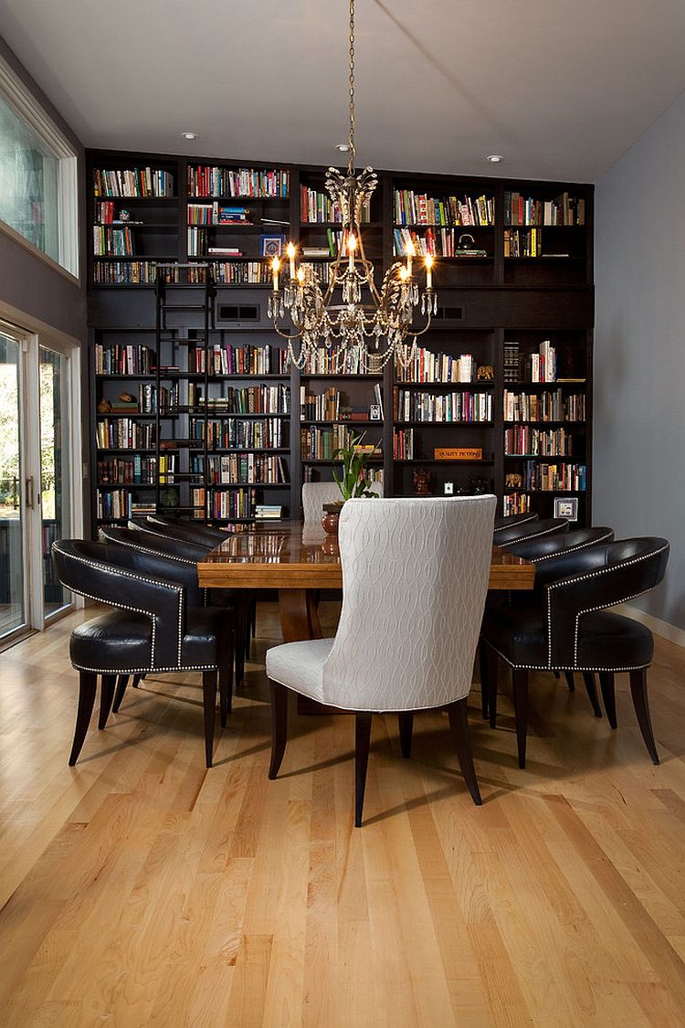 Библиотека в столовой - кожаная мебель