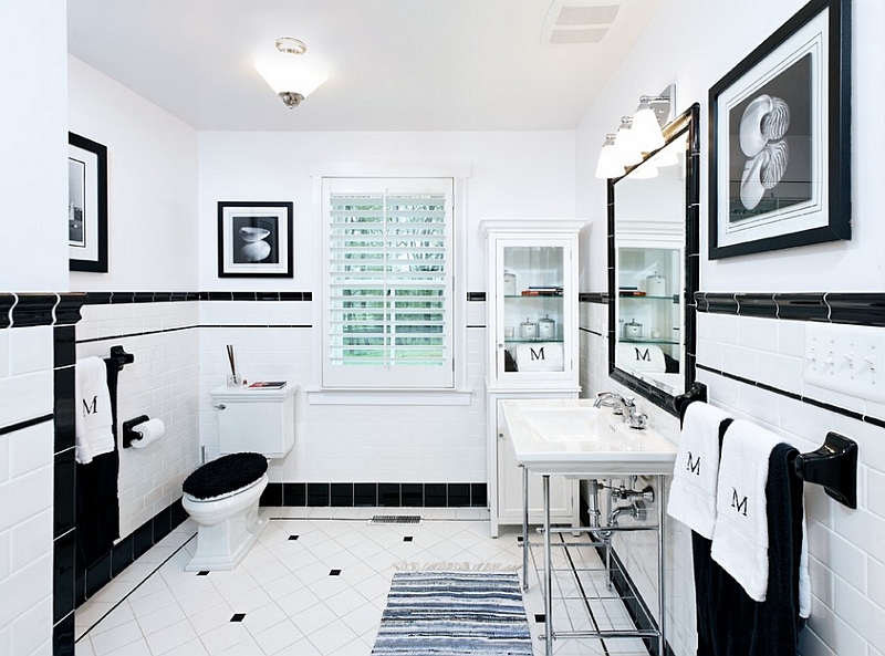 Бело-черные стены в ванной