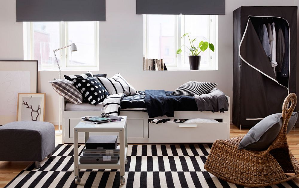 Дизайнерский интерьер спальни в черно-белом цвете