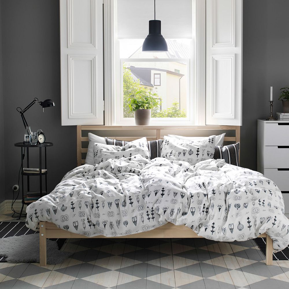 Дизайнерский интерьер спальни - пол с узором в ромб