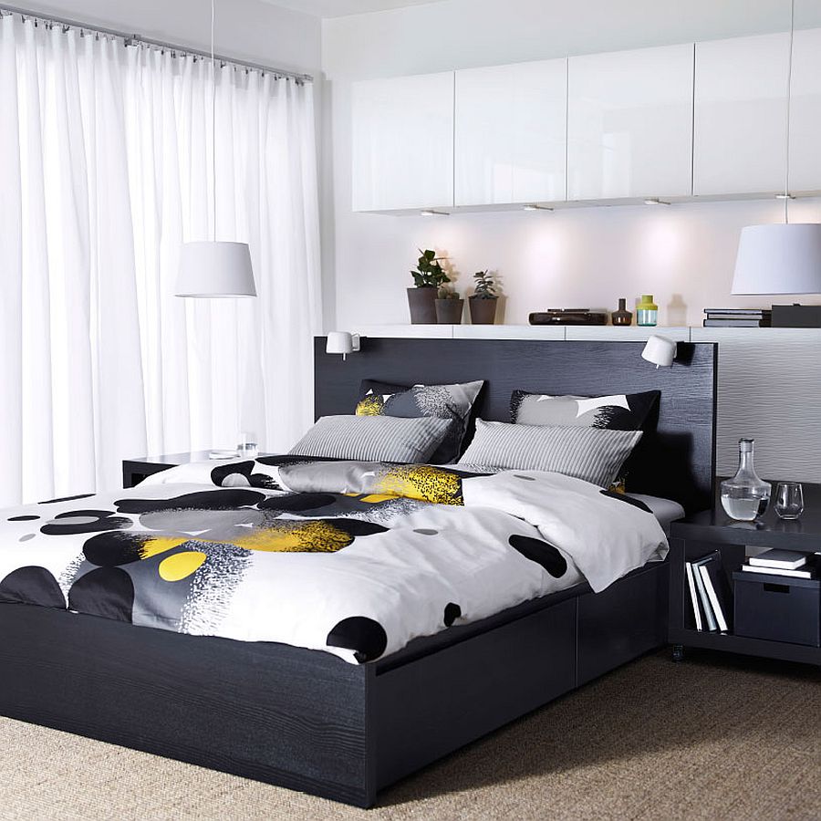 Дизайнерское постельное белье в круги в интерьере спальни