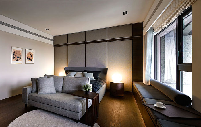 Дизайн интерьера квартиры в классическом стиле: спальня в серых тонах