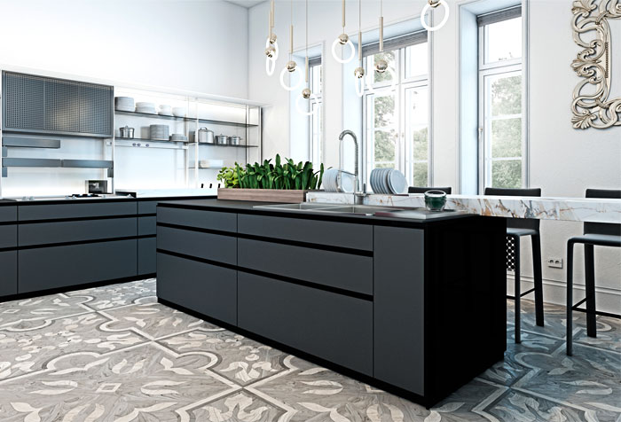Дизайн интерьера роскошной квартиры: чёрно-белая кухня