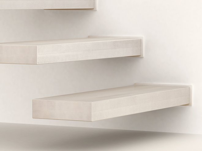 Дизайн ступеней белой лестницы в стиле минимализм