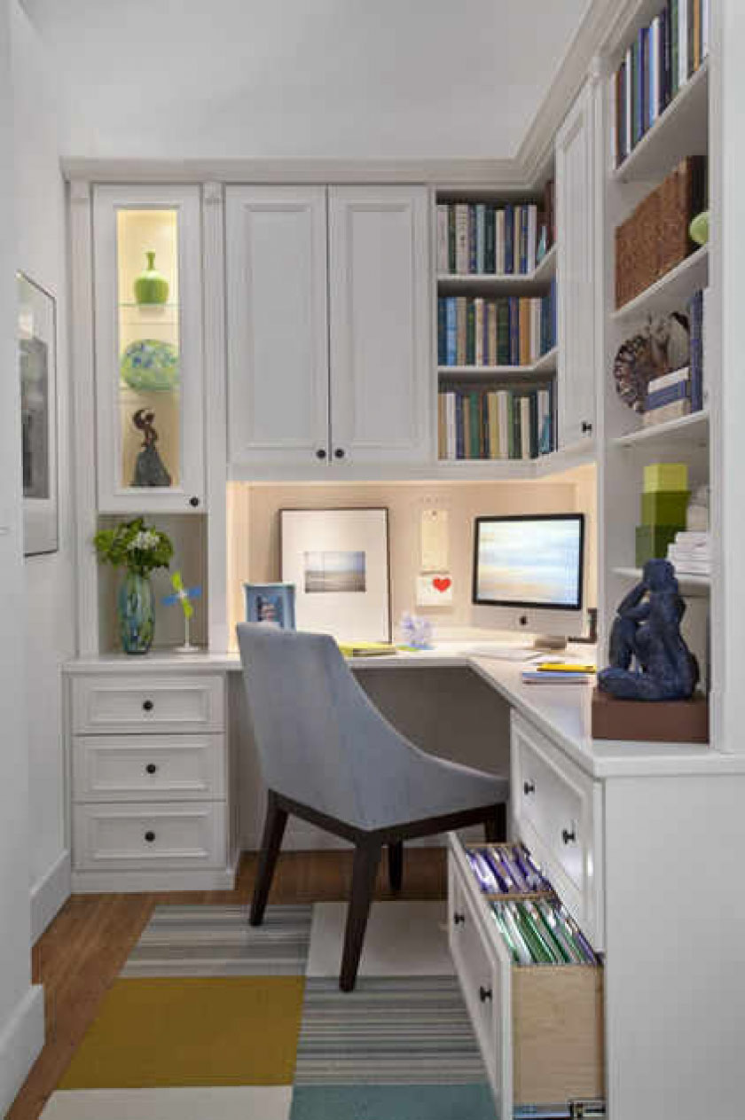 Дизайн белой мебели в интерьере домашнего офиса