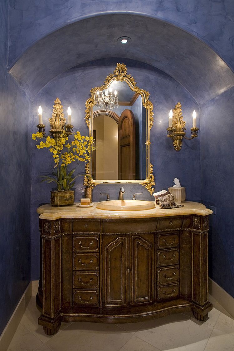 Голубой и жёлтый цвета в ванной - великолепное сочетание. Фото 1
