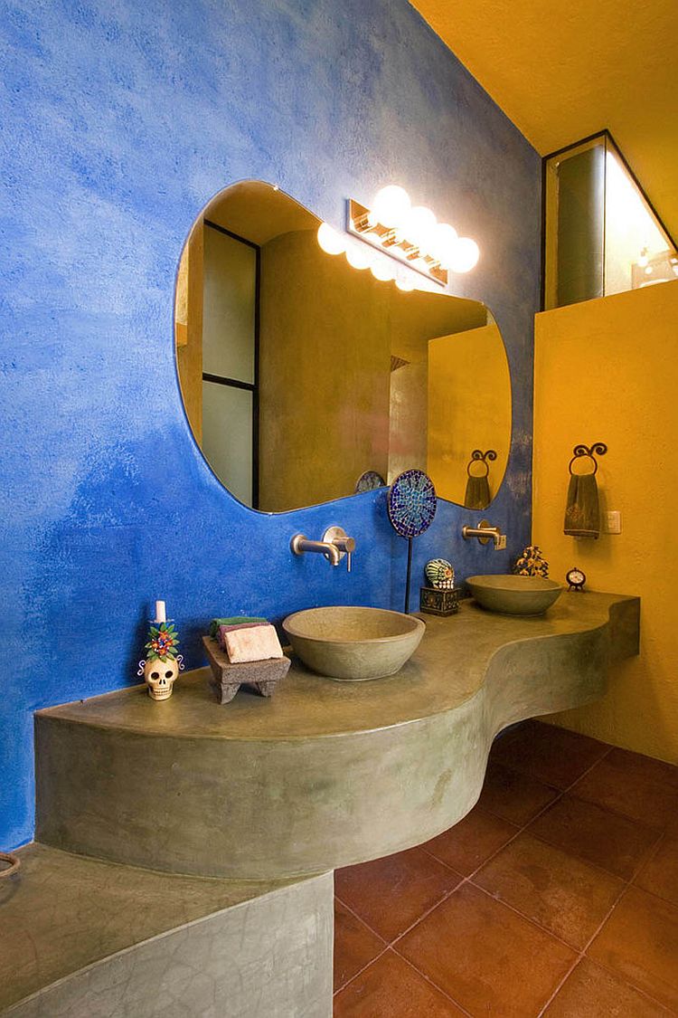Голубой и жёлтый цвета в ванной - великолепное сочетание. Фото 3