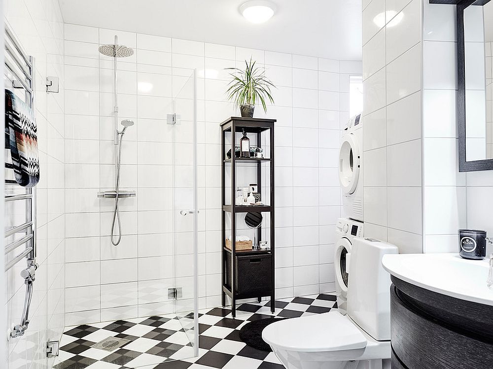 Идеи дизайна интерьера современной чёрно-белой ванной