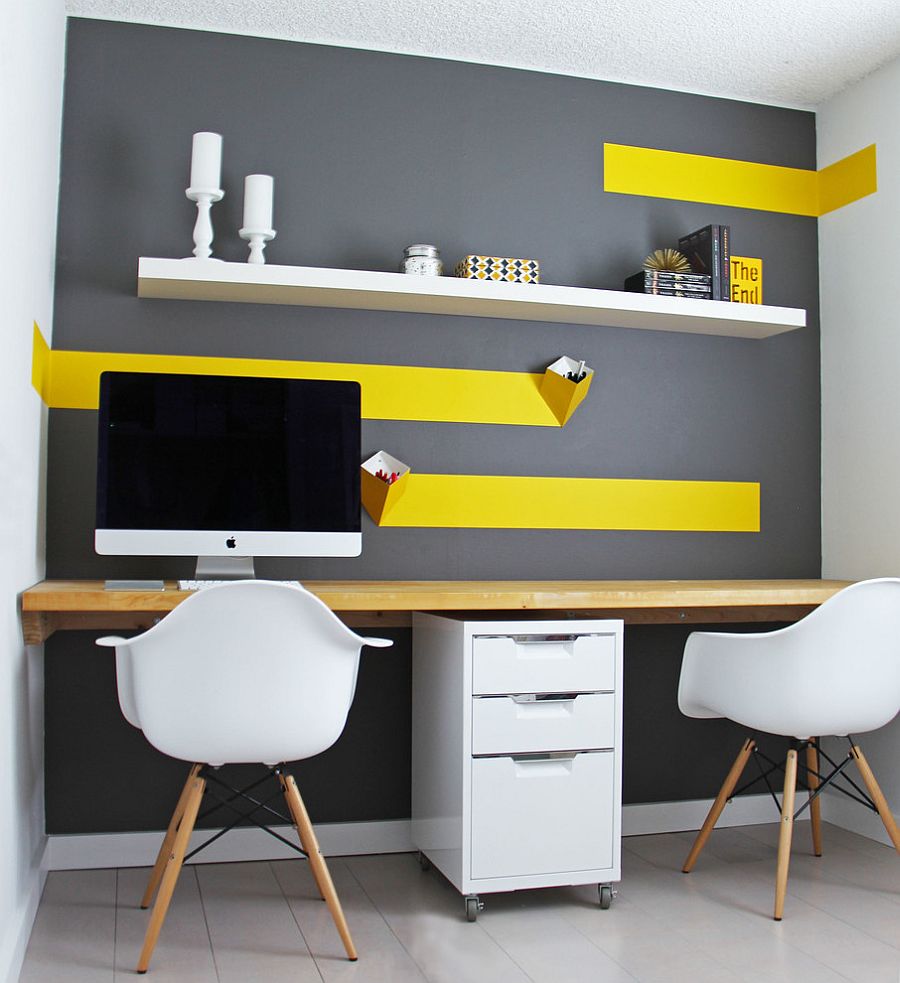 Интерьер домашнего офиса в жёлтом цвете - фото 8
