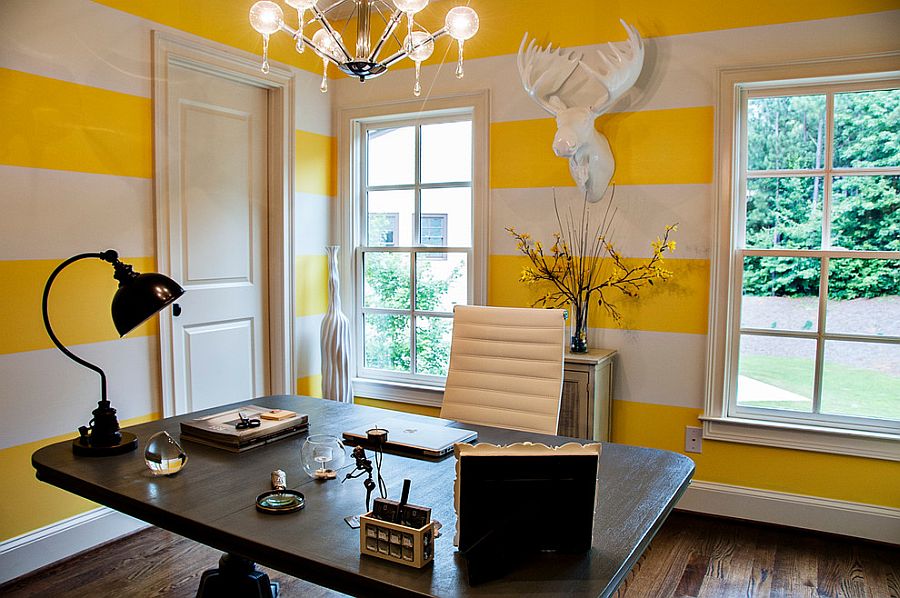 Интерьер домашнего офиса в жёлтом цвете - фото 29