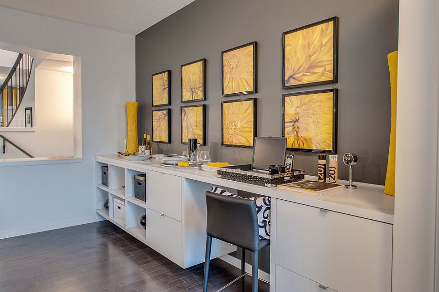 Интерьер домашнего офиса в жёлтом цвете - фото 4