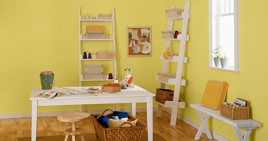 Интерьер домашнего офиса в жёлтом цвете - фото 20
