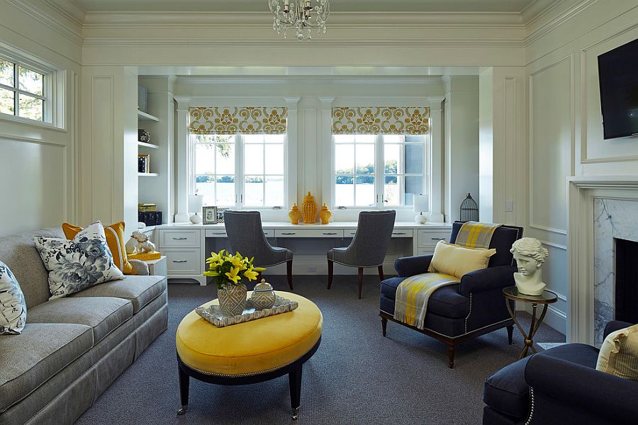 Интерьер домашнего офиса в жёлтом цвете - фото 6