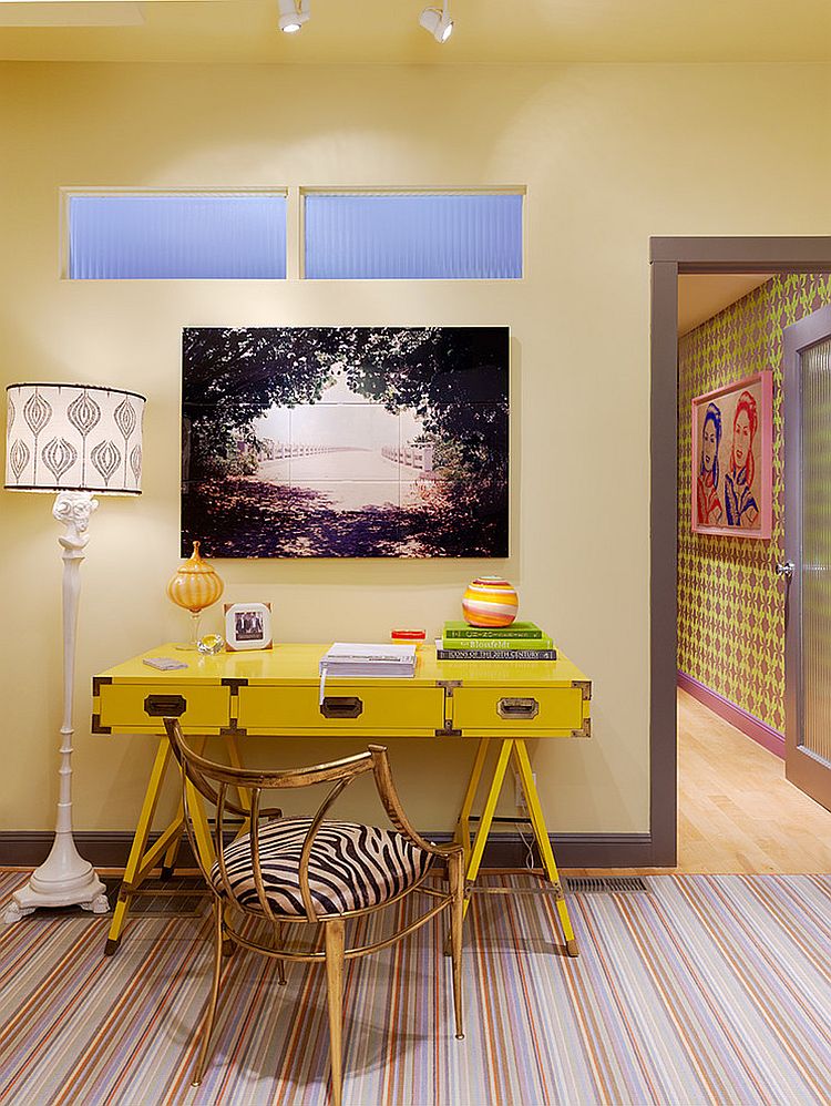 Интерьер домашнего офиса в жёлтом цвете - фото 11
