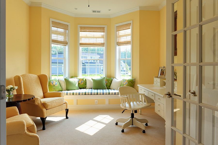 Интерьер домашнего офиса в жёлтом цвете - фото 19