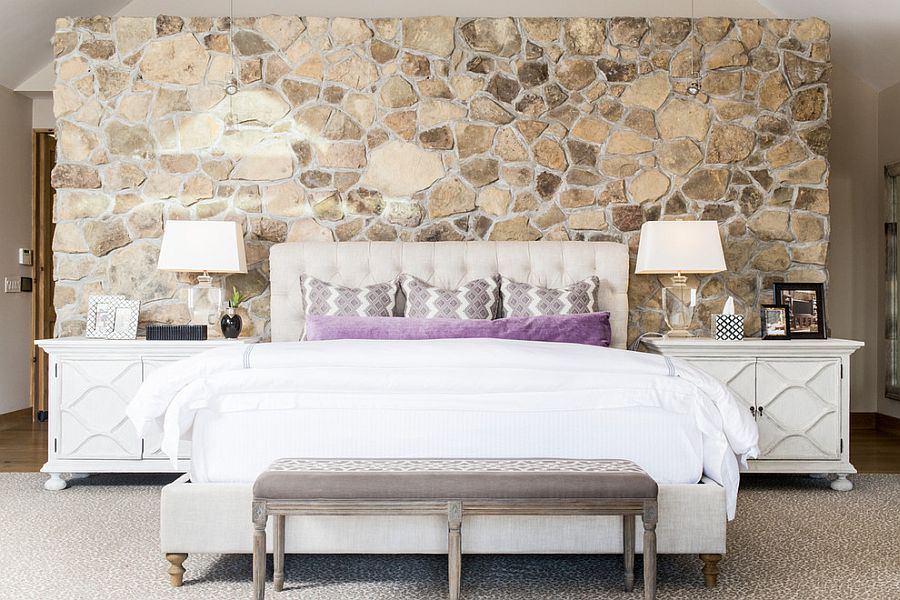 Каменные стены в спальне - современный шик. Фото 1