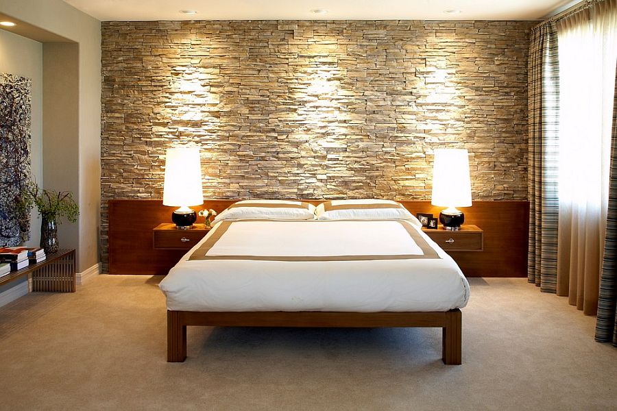 Каменные стены в спальне - современный шик. Фото 3