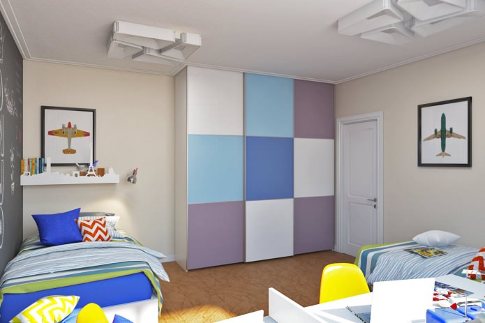 Красивый дизайн маленькой детской комнаты для двоих детей