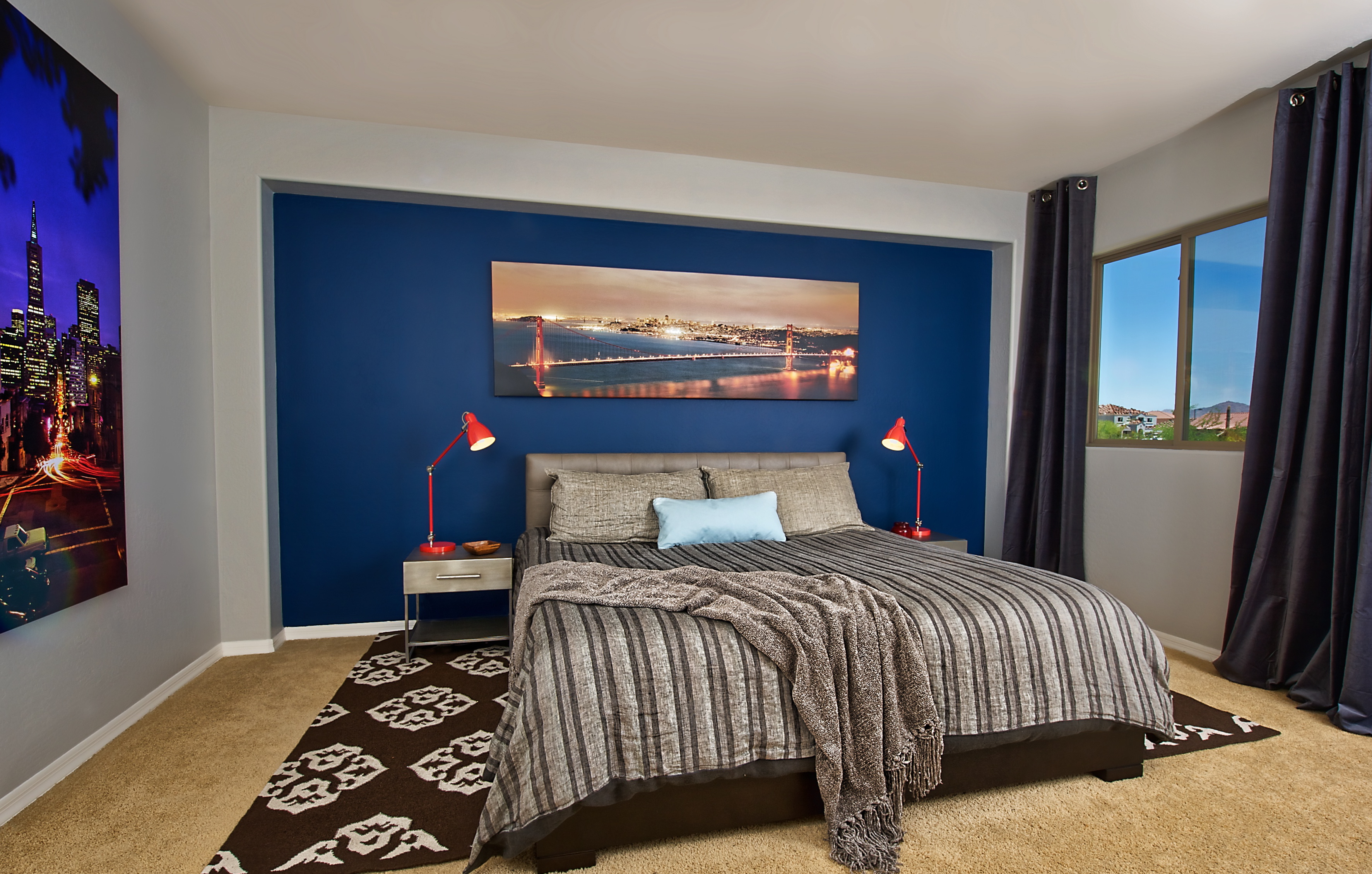 Стильные обои для спальни: розовые, оранжевые, коричневые, синие, голубые, черно-белые