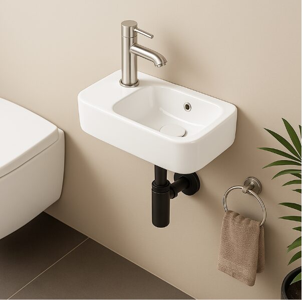 Гостевой туалет у прихожей: узкие рамы Amore di Mare, которые встанут в нишу