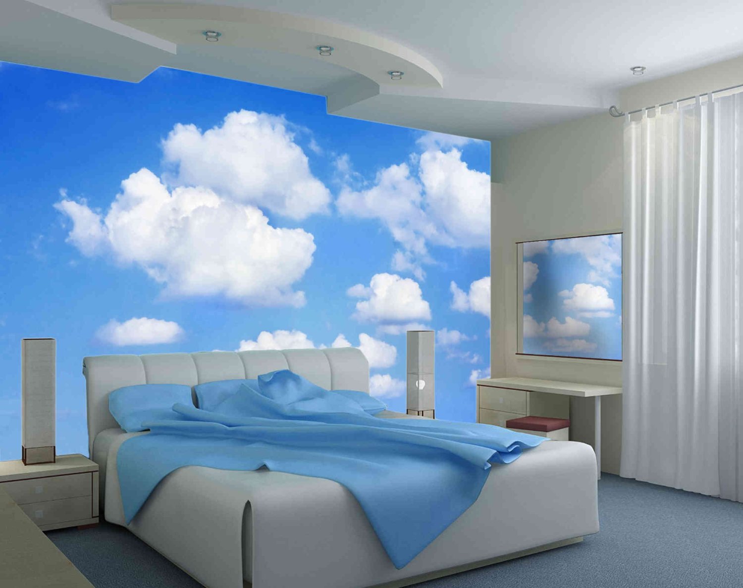 Облака в интерьере преображают спальню