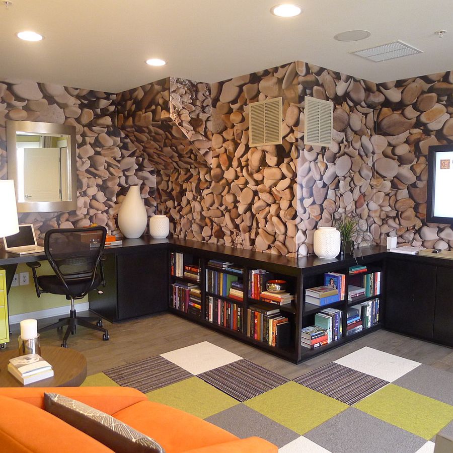 Оформление стен офиса: обои с изображение камней