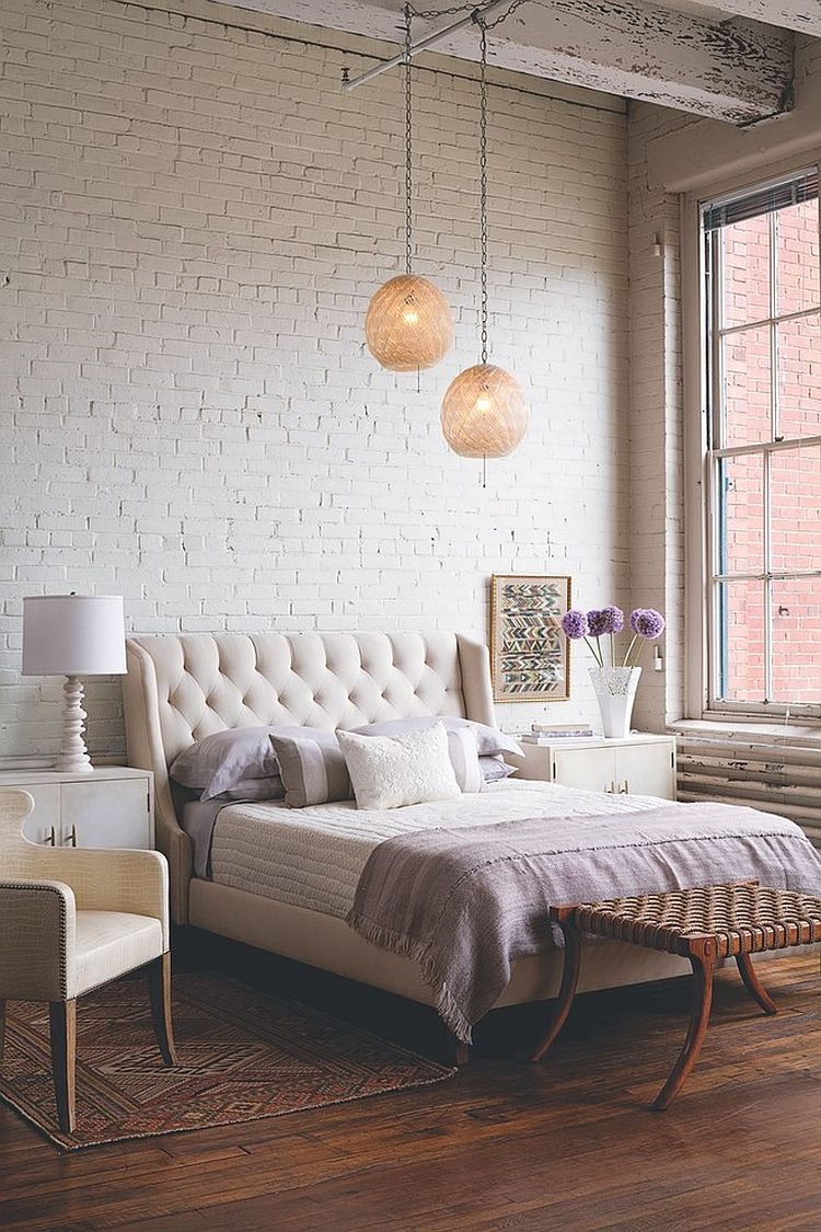 Кирпичные стены в спальне - белый цвет кирпича