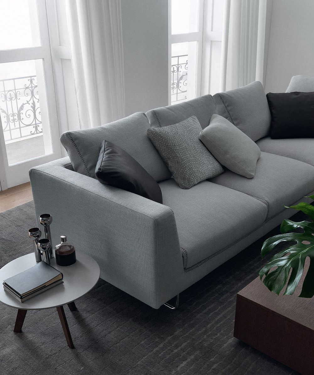 Секционные диваны для гостиной от компании Jesse, Италия: модель с серой обшивкой вблизи