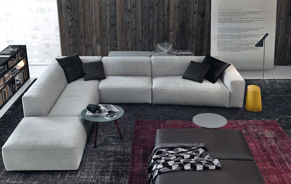 Секционные диваны для гостиной от компании Jesse, Италия: вариант со светлой тканевой обивкой