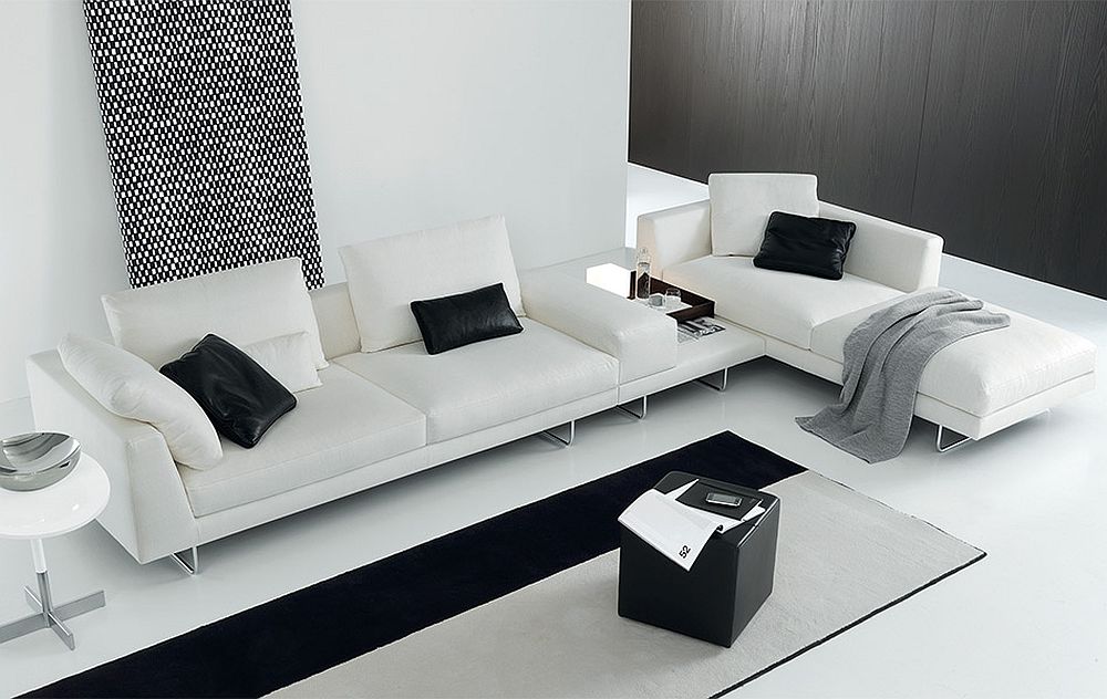 Секционные диваны для гостиной от компании Jesse, Италия: модель с белой кожей