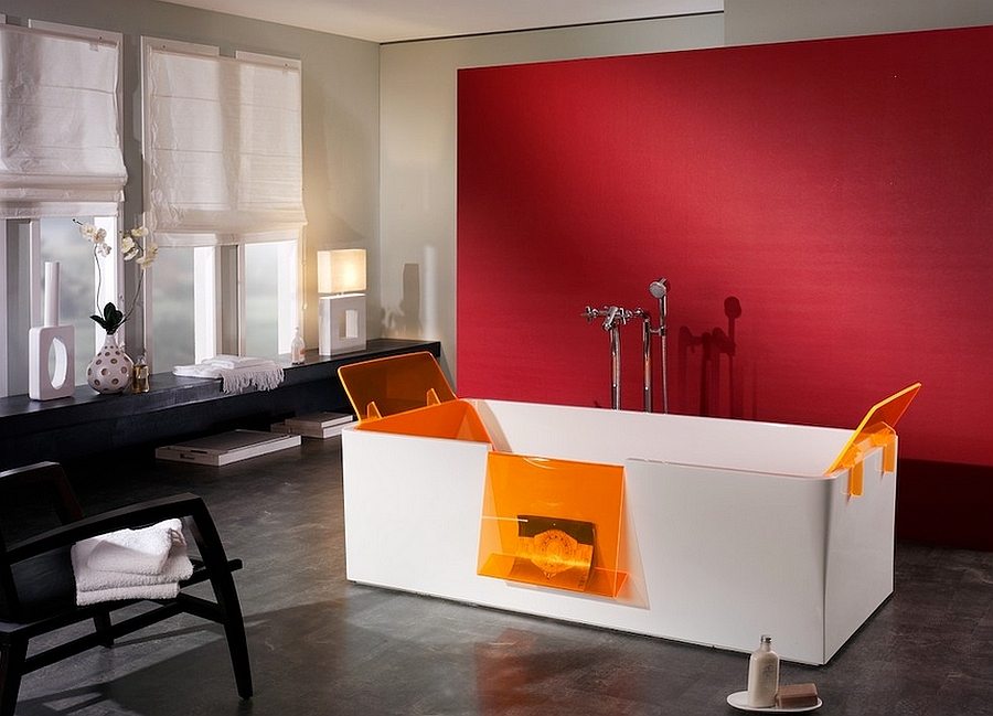 Интерьер ванной комнаты в красных тонах