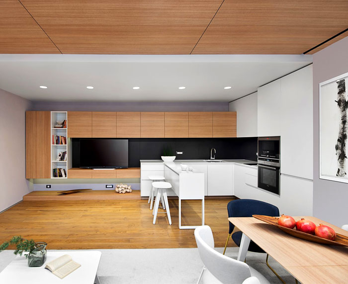 Современный интерьер квартиры: кухонная зона и столовая