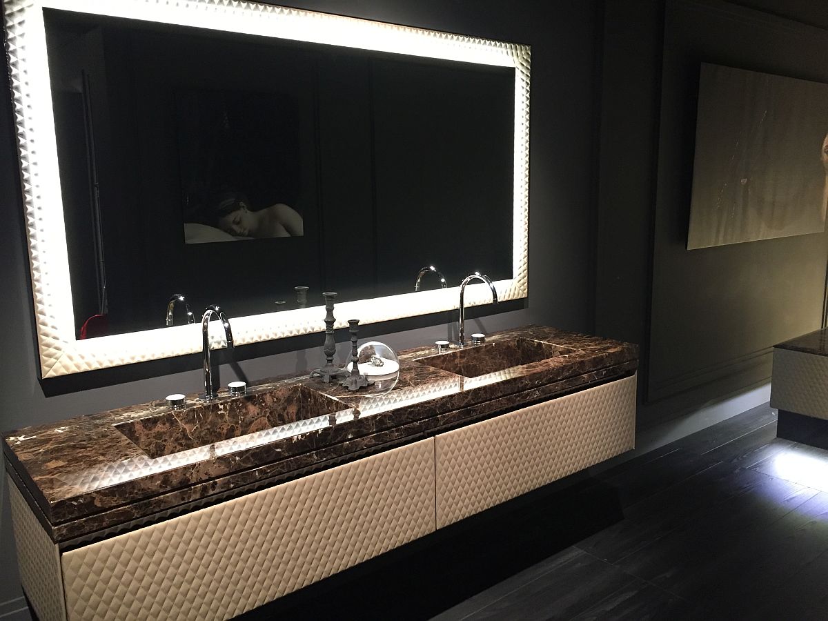 Современные идеи дизайна интерьера ванной для вашего дома: большое зеркало