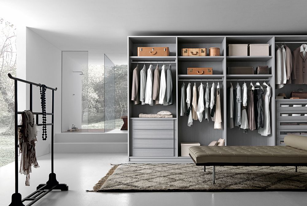Идеи гардеробной комнаты - шкаф Tecnopolis светло-серого цвета