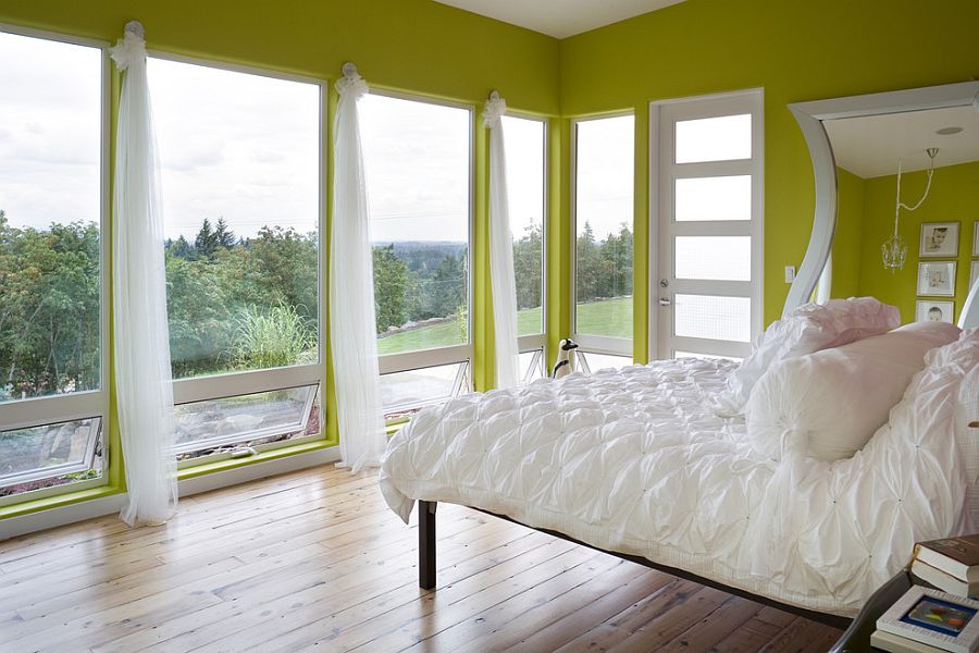 Спальня в зелёном цвете - бело-зелёный дизайн