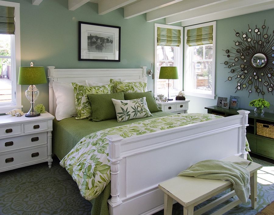 Спальня в зелёном цвете - зелёные лампы