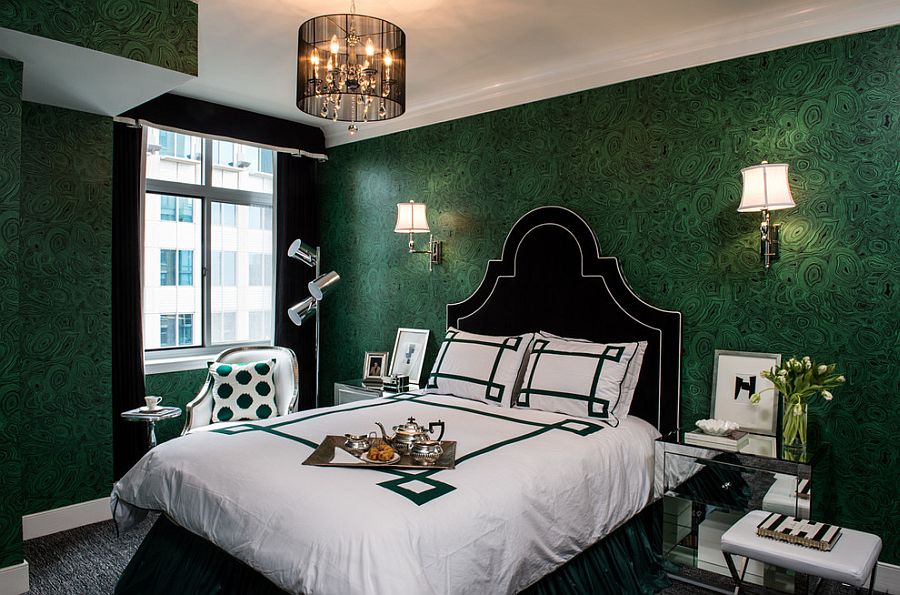 Спальня в зелёном цвете - чёрно-зелёный дизайн