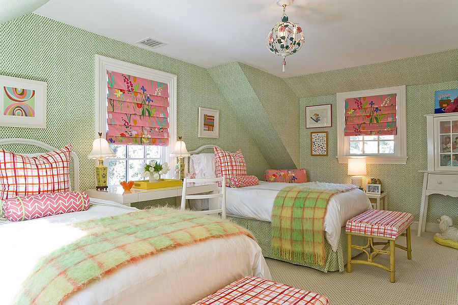 Спальня в зелёном цвете - розовый в интерьере