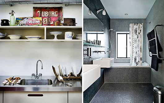 Коллаж фотографий: дизайн интерьеров кухни и ванной