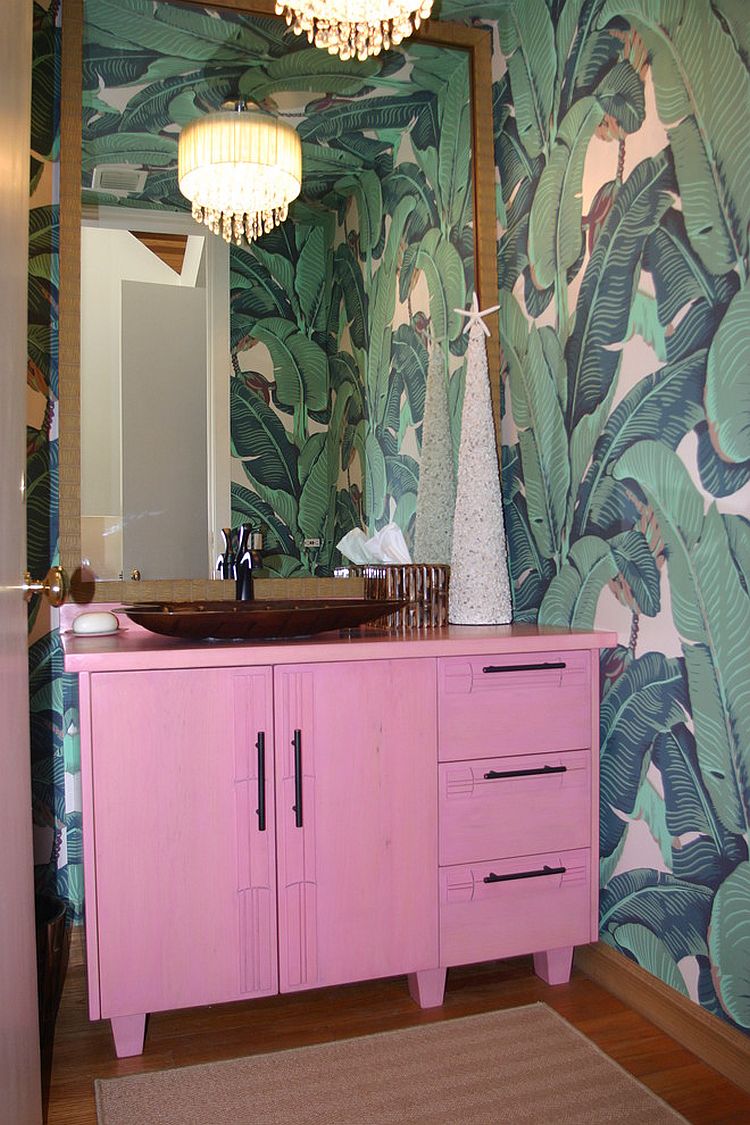 Тропики в ванной – новый необычный стиль: розовый цвет